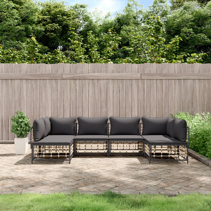 6-Delige Loungeset Met Kussens Poly Rattan Antracietkleurig Donkergrijs 2x hoek + 4x midden