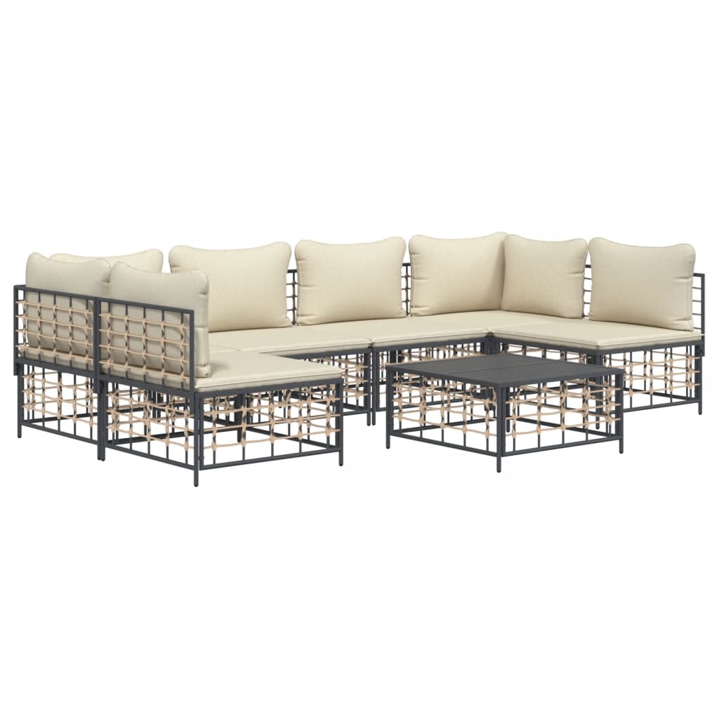7-Delige Loungeset Met Kussens Poly Rattan Antracietkleurig Beige 2x hoek + 4x midden + Tafel