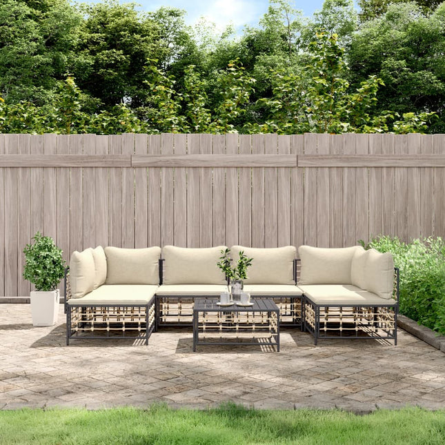 7-Delige Loungeset Met Kussens Poly Rattan Antracietkleurig Beige 2x hoek + 4x midden + Tafel