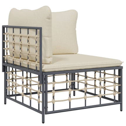 8-Delige Loungeset Met Kussens Poly Rattan Antracietkleurig Beige 3x hoek + 4x midden + voetensteun