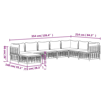 8-Delige Loungeset Met Kussens Poly Rattan Antracietkleurig Beige 3x hoek + 4x midden + voetensteun