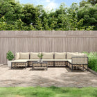 9-Delige Loungeset Met Kussens Poly Rattan Antracietkleurig Beige 3x hoek + 4x midden + voetensteun + Tafel