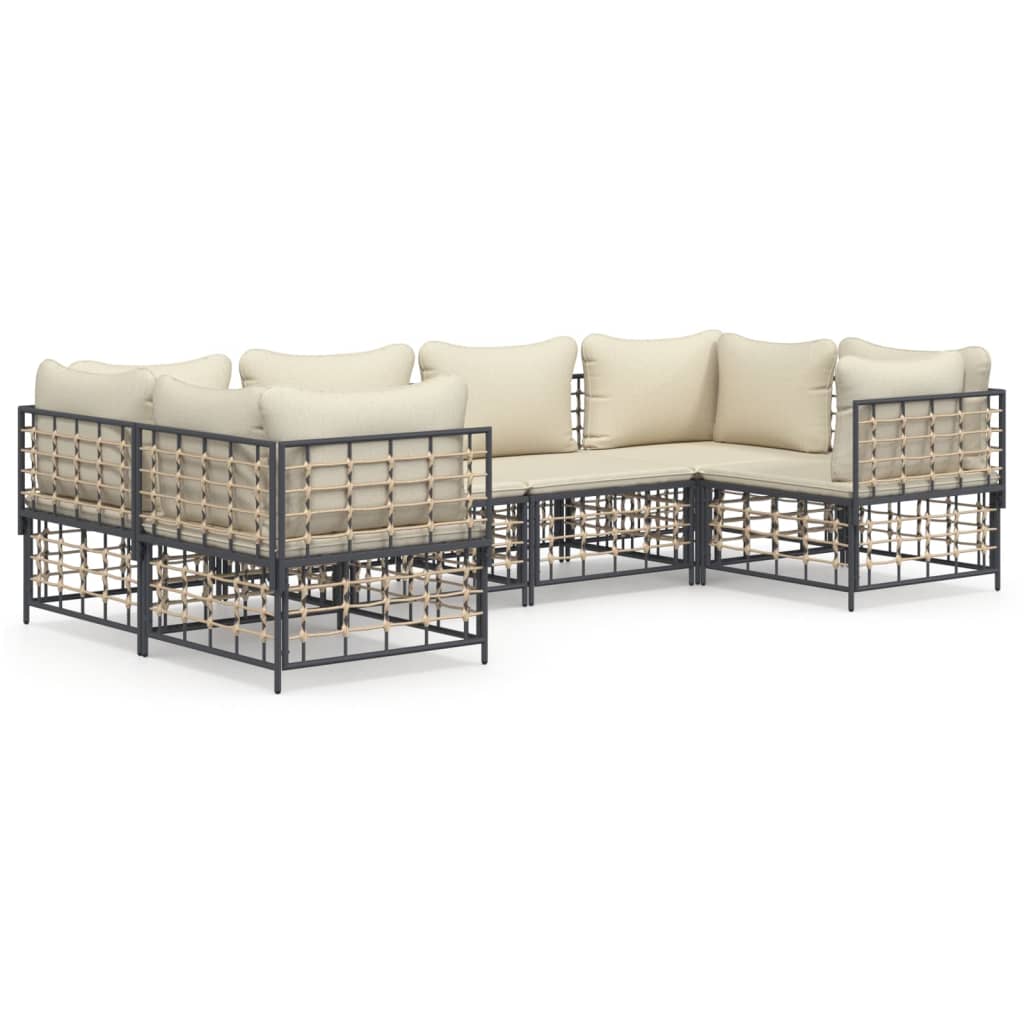 6-Delige Loungeset Met Kussens Poly Rattan Antracietkleurig