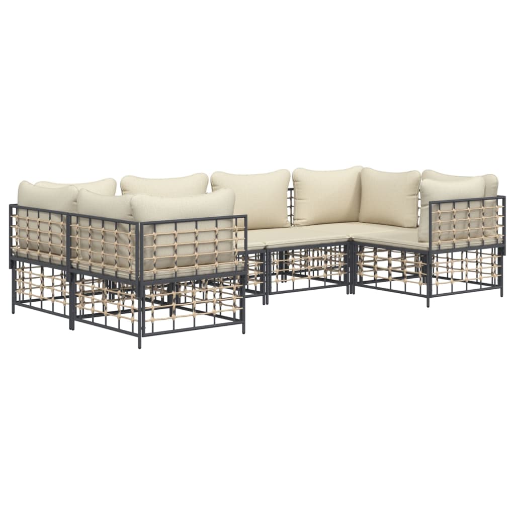 6-Delige Loungeset Met Kussens Poly Rattan Antracietkleurig