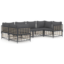 6-Delige Loungeset Met Kussens Poly Rattan Antracietkleurig Donkergrijs 4x hoek + 2x midden
