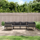 6-Delige Loungeset Met Kussens Poly Rattan Antracietkleurig Donkergrijs 4x hoek + 2x midden