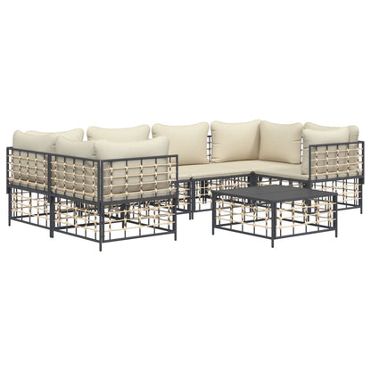 7-Delige Loungeset Met Kussens Poly Rattan Antracietkleurig Beige 4x hoek + 2x midden + Tafel