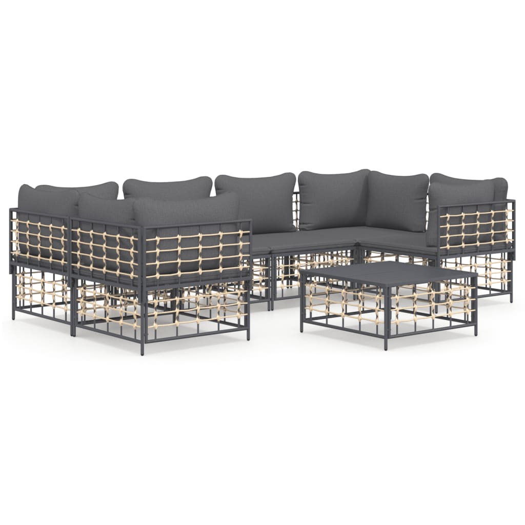 7-Delige Loungeset Met Kussens Poly Rattan Antracietkleurig Donkergrijs 4x hoek + 2x midden + Tafel