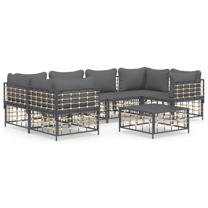 7-Delige Loungeset Met Kussens Poly Rattan Antracietkleurig Donkergrijs 4x hoek + 2x midden + Tafel
