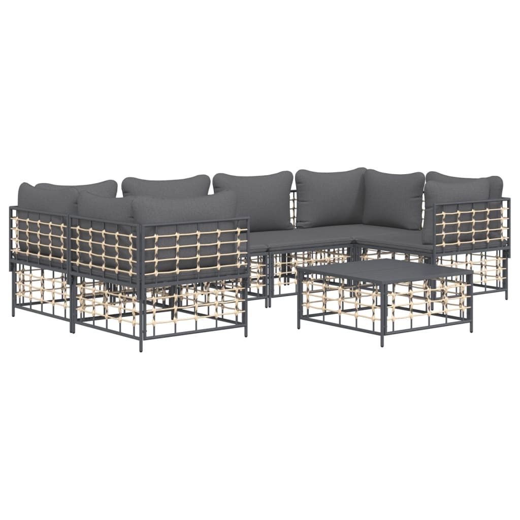 7-Delige Loungeset Met Kussens Poly Rattan Antracietkleurig Donkergrijs 4x hoek + 2x midden + Tafel