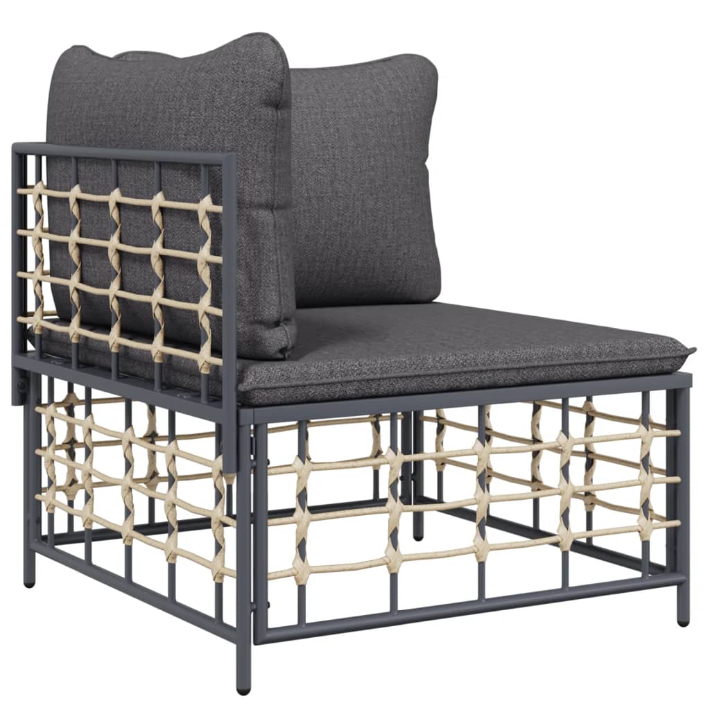 7-Delige Loungeset Met Kussens Poly Rattan Antracietkleurig Donkergrijs 4x hoek + 2x midden + Tafel