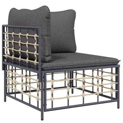 7-Delige Loungeset Met Kussens Poly Rattan Antracietkleurig Donkergrijs 4x hoek + 2x midden + Tafel