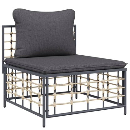 7-Delige Loungeset Met Kussens Poly Rattan Antracietkleurig Donkergrijs 4x hoek + 2x midden + Tafel