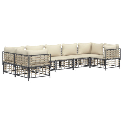 7-Delige Loungeset Met Kussens Poly Rattan Antracietkleurig Beige 4x hoek + 3x midden