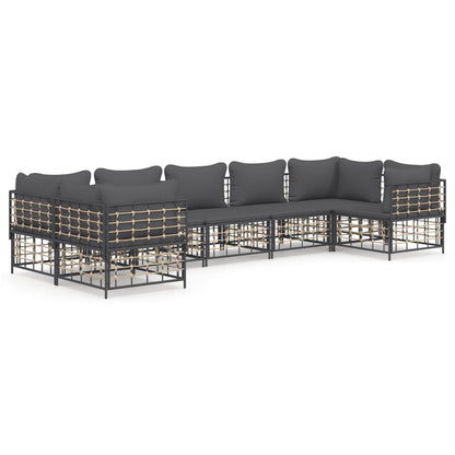 7-Delige Loungeset Met Kussens Poly Rattan Antracietkleurig Donkergrijs 4x hoek + 3x midden