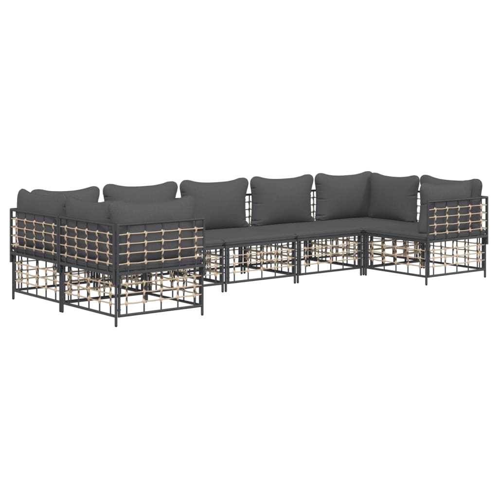 7-Delige Loungeset Met Kussens Poly Rattan Antracietkleurig Donkergrijs 4x hoek + 3x midden