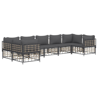 7-Delige Loungeset Met Kussens Poly Rattan Antracietkleurig Donkergrijs 4x hoek + 3x midden