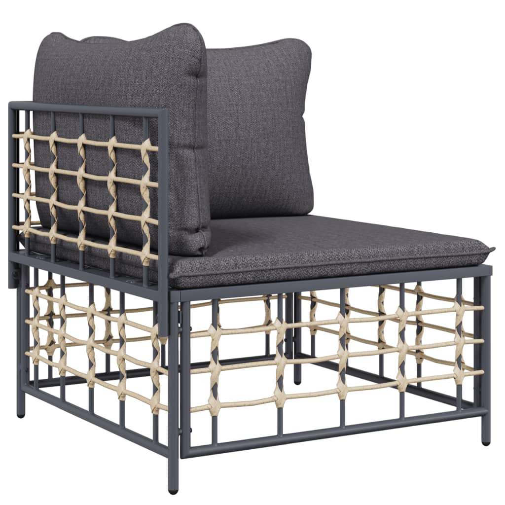 7-Delige Loungeset Met Kussens Poly Rattan Antracietkleurig Donkergrijs 4x hoek + 3x midden