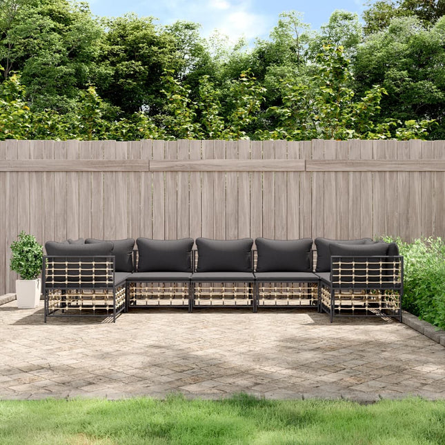 7-Delige Loungeset Met Kussens Poly Rattan Antracietkleurig Donkergrijs 4x hoek + 3x midden