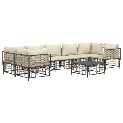 8-Delige Loungeset Met Kussens Poly Rattan Antracietkleurig Beige 4x hoek + 3x midden + Tafel