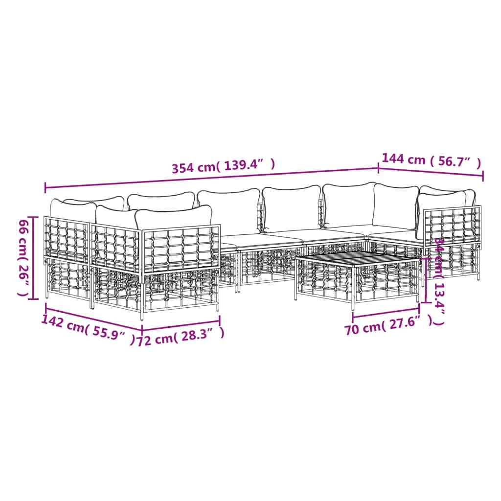 8-Delige Loungeset Met Kussens Poly Rattan Antracietkleurig Beige 4x hoek + 3x midden + Tafel