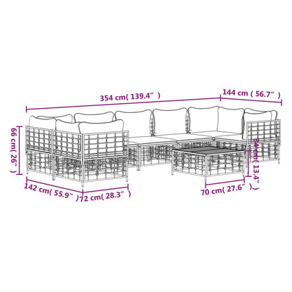 8-Delige Loungeset Met Kussens Poly Rattan Antracietkleurig Beige 4x hoek + 3x midden + Tafel