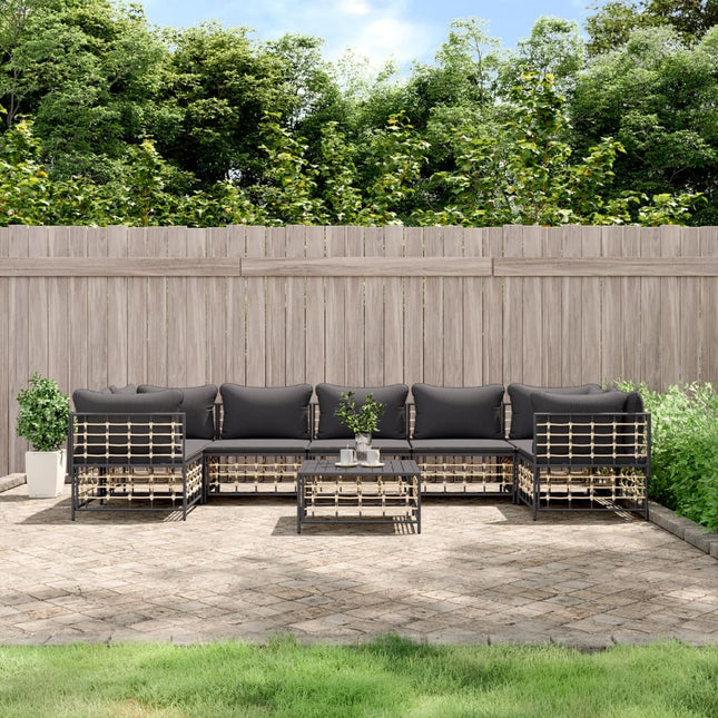 8-Delige Loungeset Met Kussens Poly Rattan Antracietkleurig Donkergrijs 4x hoek + 3x midden + Tafel