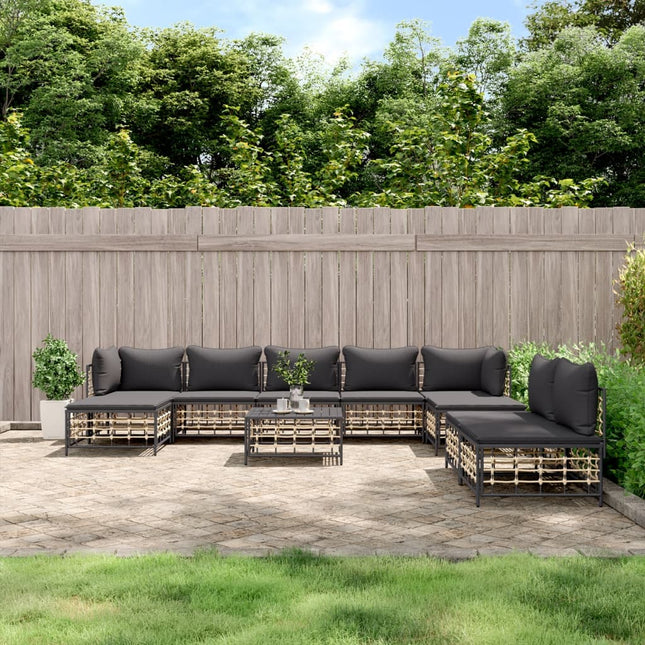 10-Delige Loungeset Met Kussens Poly Rattan Antracietkleurig