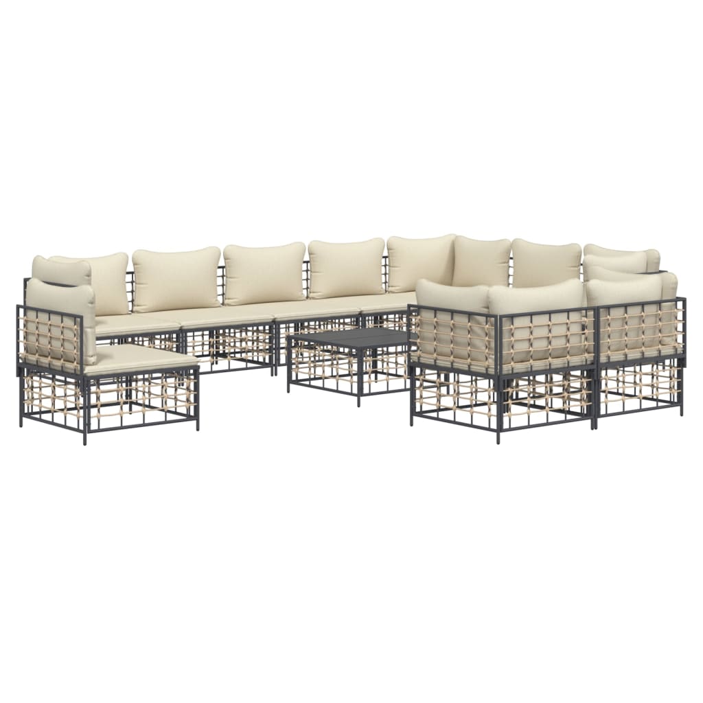 11-Delige Loungeset Met Kussens Poly Rattan Antracietkleurig