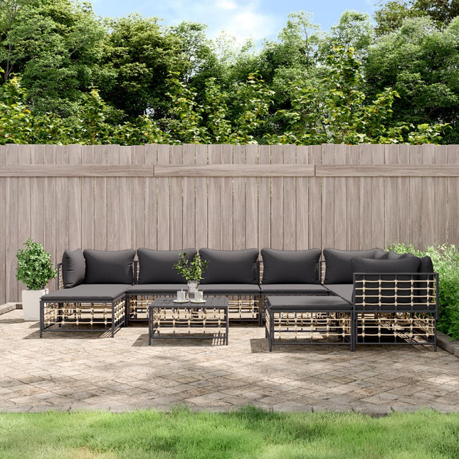 -Delige Loungeset Met Kussens Poly Rattan Antracietkleurig Donkergrijs