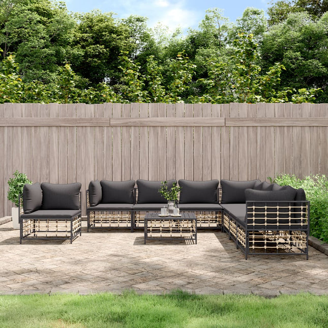 9-Delige Loungeset Met Kussens Poly Rattan Antracietkleurig