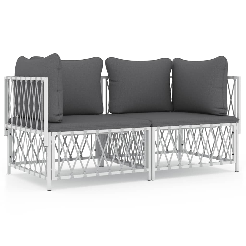 2-Delige Loungeset Met Kussens Staal Wit 2x hoek