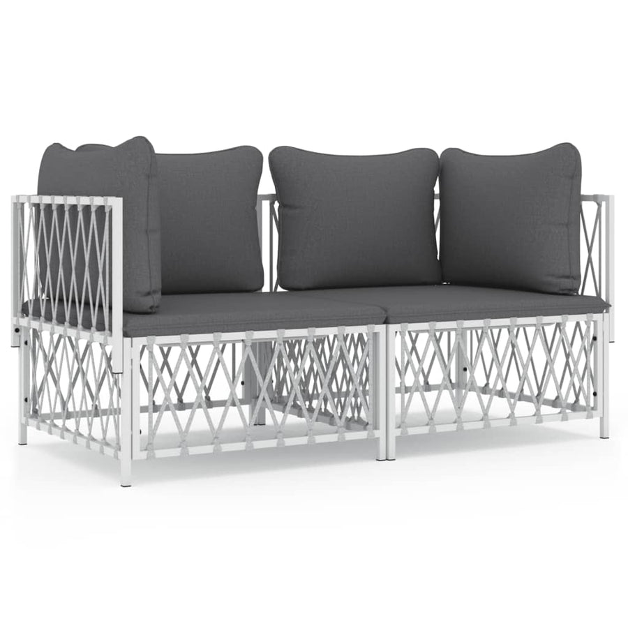 2-Delige Loungeset Met Kussens Staal Wit 2x hoek