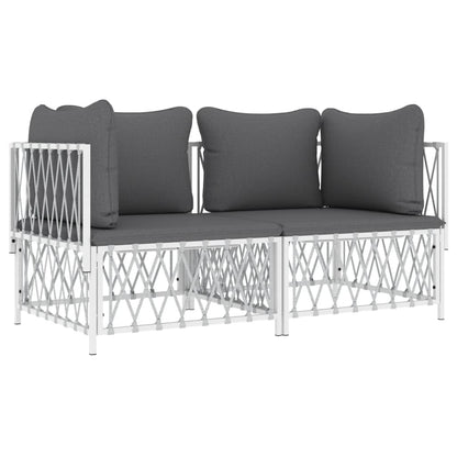 2-Delige Loungeset Met Kussens Staal Wit 2x hoek