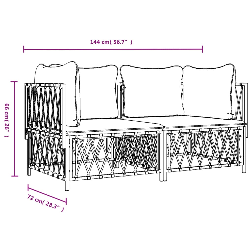 2-Delige Loungeset Met Kussens Staal Wit 2x hoek