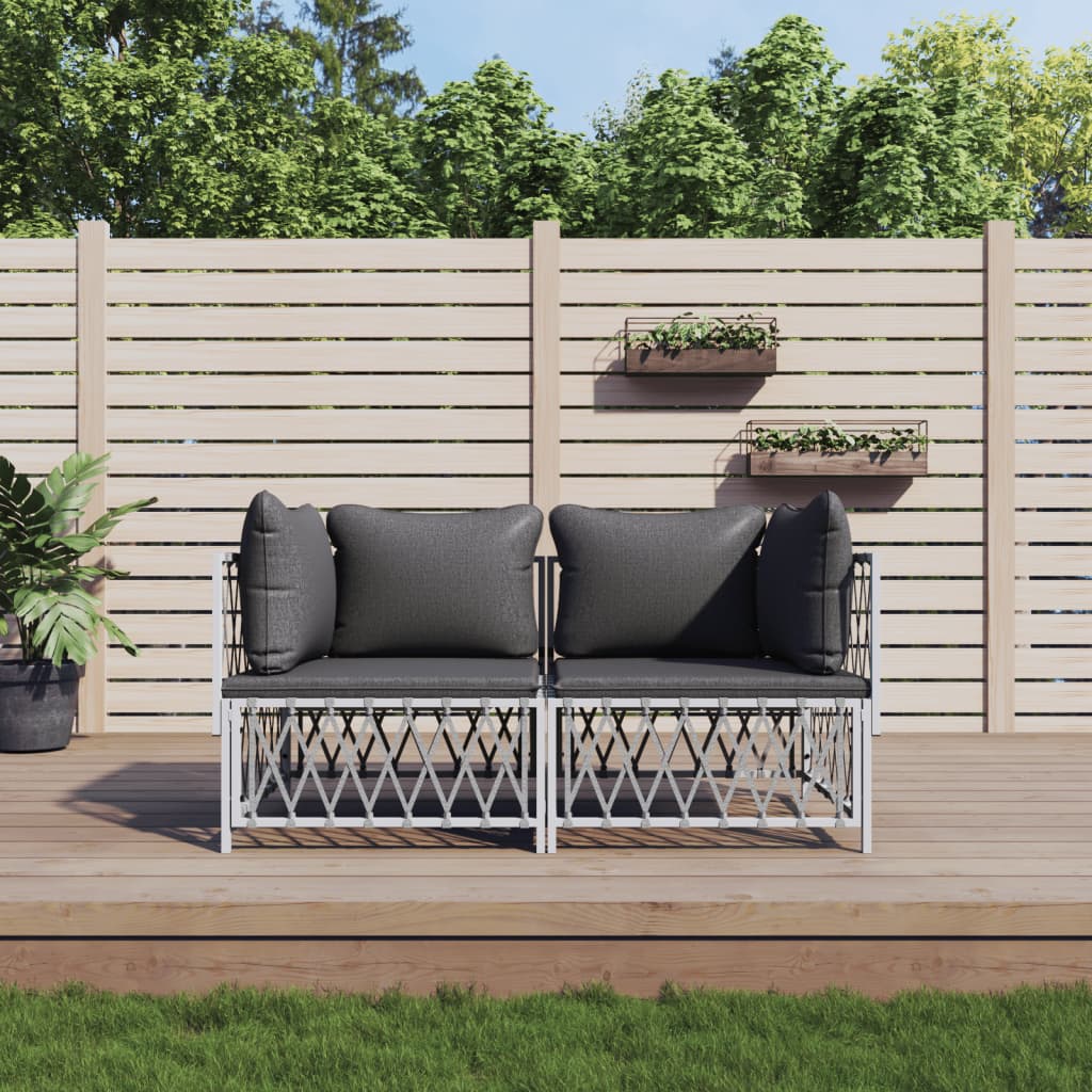 2-Delige Loungeset Met Kussens Staal Wit 2x hoek