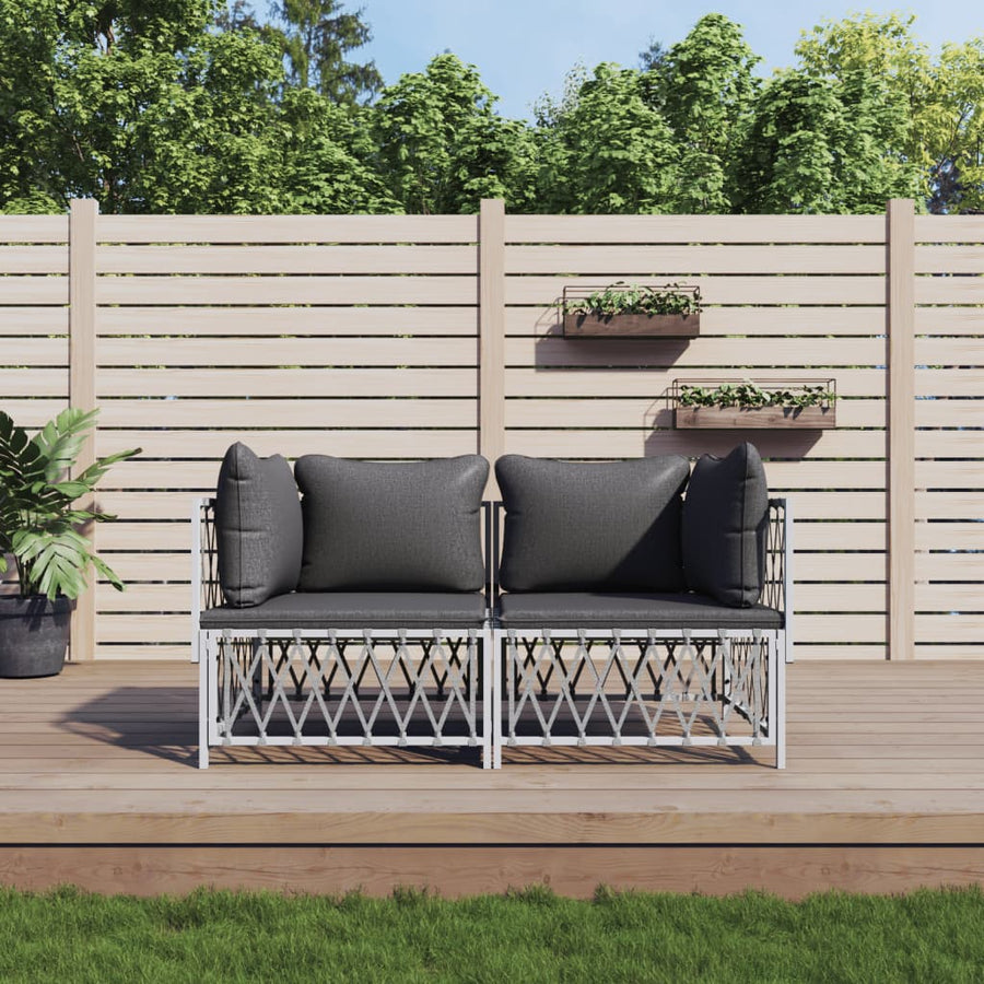 2-Delige Loungeset Met Kussens Staal Wit 2x hoek