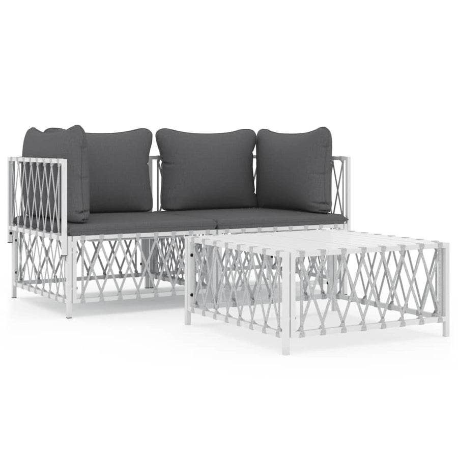 3-Delige Loungeset Met Kussens Staal Wit 2x hoek + Tafel