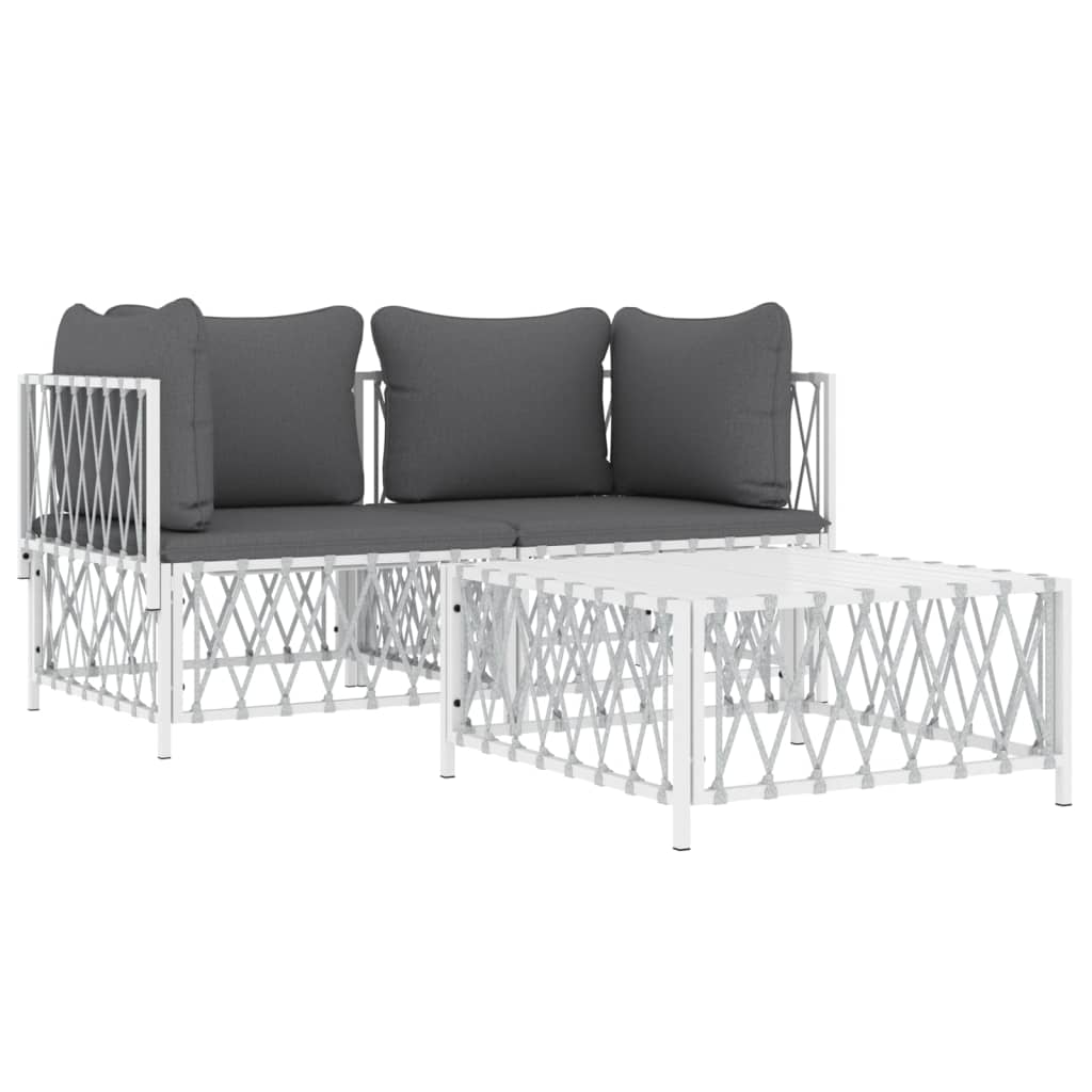3-Delige Loungeset Met Kussens Staal Wit 2x hoek + Tafel
