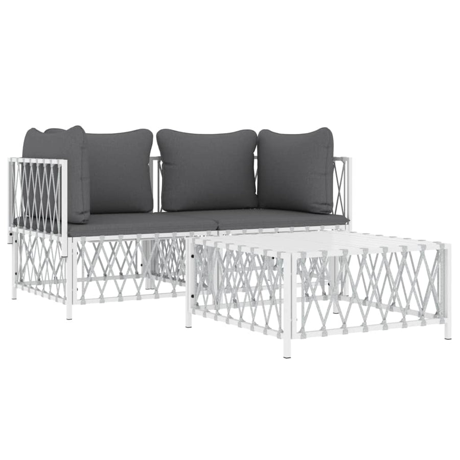 3-Delige Loungeset Met Kussens Staal Wit 2x hoek + Tafel