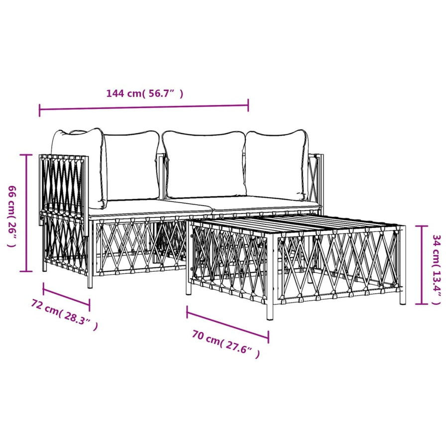 3-Delige Loungeset Met Kussens Staal Wit 2x hoek + Tafel