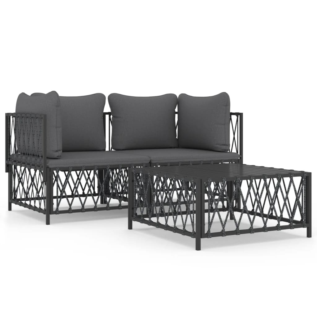 3-Delige Loungeset Met Kussens Staal Kleurig Antraciet 2x hoek + Tafel