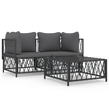 3-Delige Loungeset Met Kussens Staal Kleurig Antraciet 2x hoek + Tafel