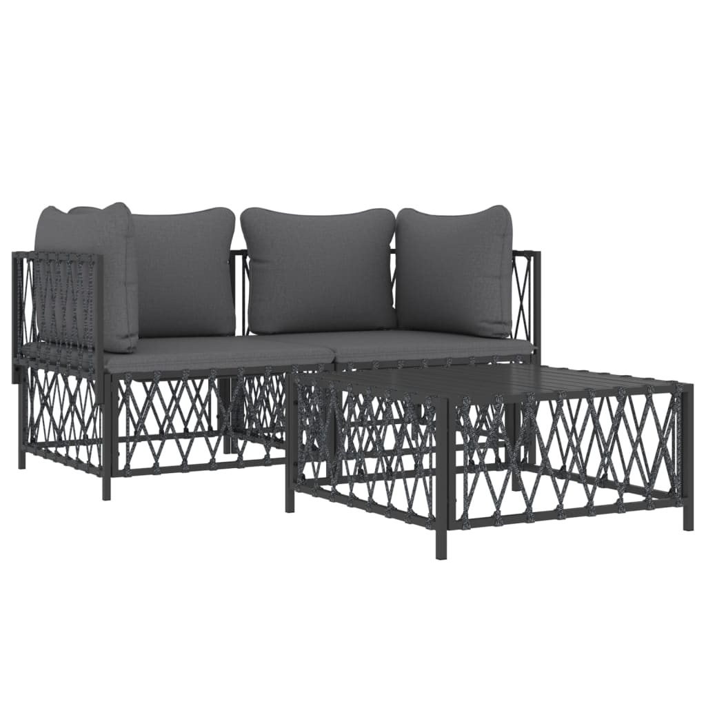 3-Delige Loungeset Met Kussens Staal Kleurig Antraciet 2x hoek + Tafel