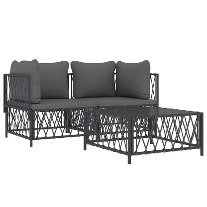 3-Delige Loungeset Met Kussens Staal Kleurig Antraciet 2x hoek + Tafel