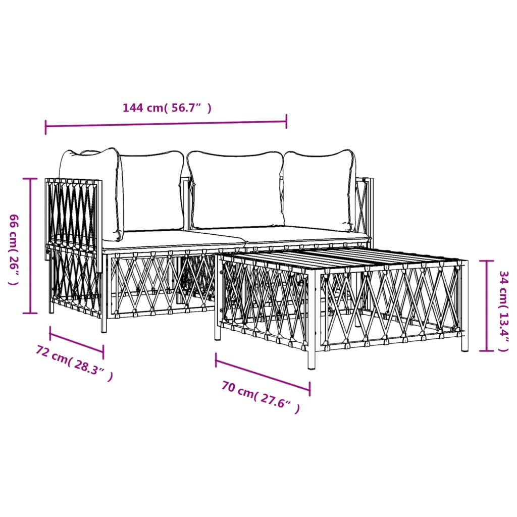 3-Delige Loungeset Met Kussens Staal Kleurig Antraciet 2x hoek + Tafel