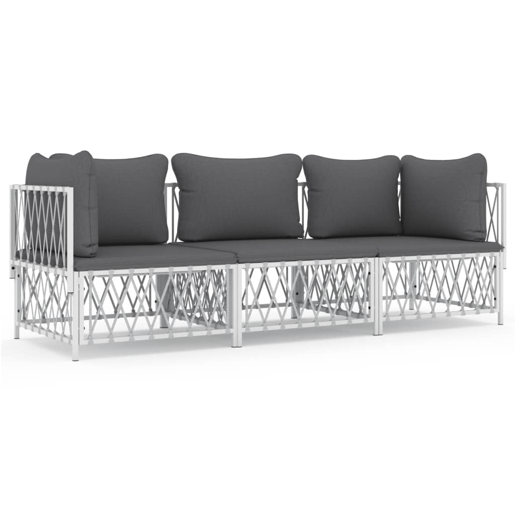 3-Delige Loungeset Met Kussens Staal Wit 2x hoek + midden
