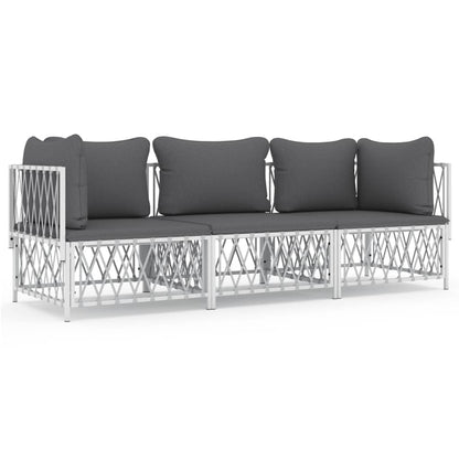 3-Delige Loungeset Met Kussens Staal Wit 2x hoek + midden
