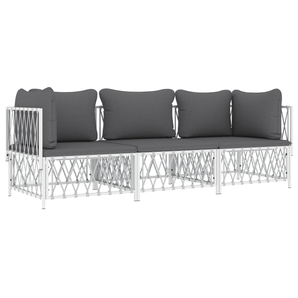 3-Delige Loungeset Met Kussens Staal Wit 2x hoek + midden