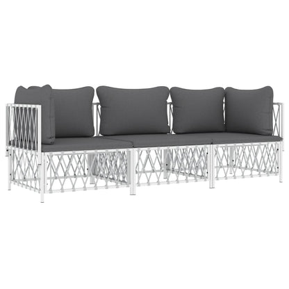 3-Delige Loungeset Met Kussens Staal Wit 2x hoek + midden